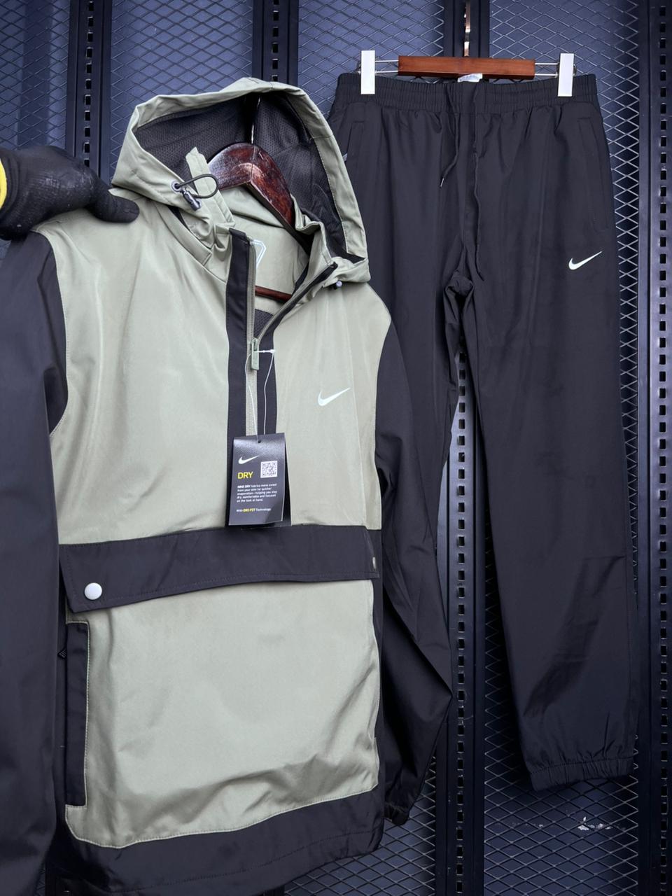 Men's Nike Sportswear Woven Anorak Jacket & Track Pants (Navy/Black and Khaki/Beige Color-Block)